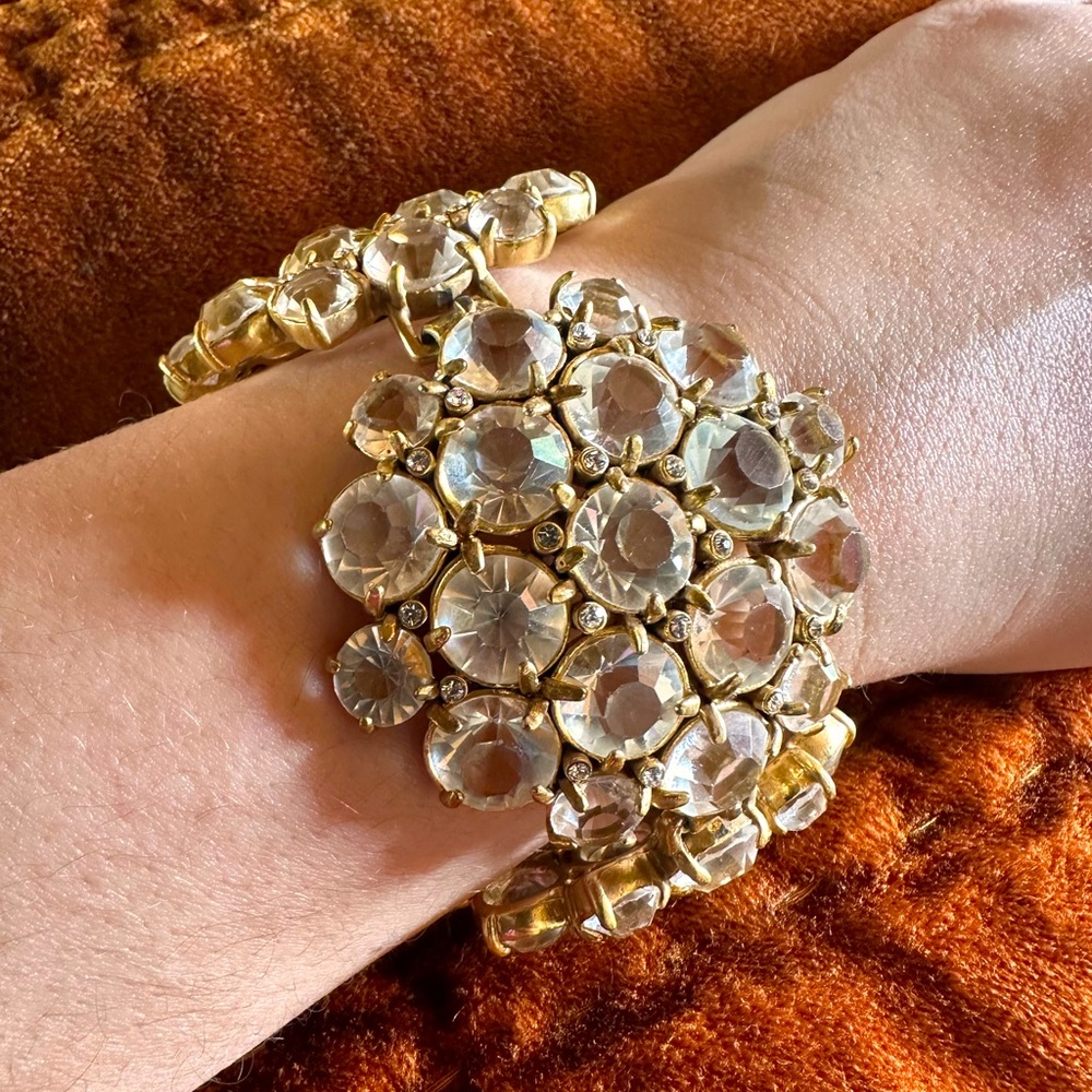 JCrew Honeycomb Cuff- white stones and gold hardware